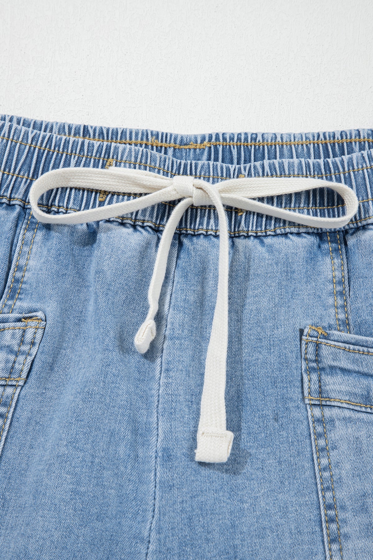 Beau Blue Drawstring Waist Wide Leg Ankle Length Jeans